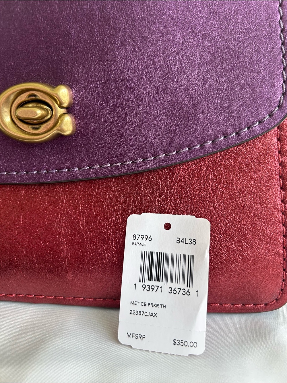 Coach Two-Tone Purple and Red Leather Crossbody Wallet with Gold-Tone Turnlock
